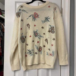 WOMEN'S ALLY OOPS FLOWER PULLOVER SWEATER ~ SMALL. Oversized Beachcore